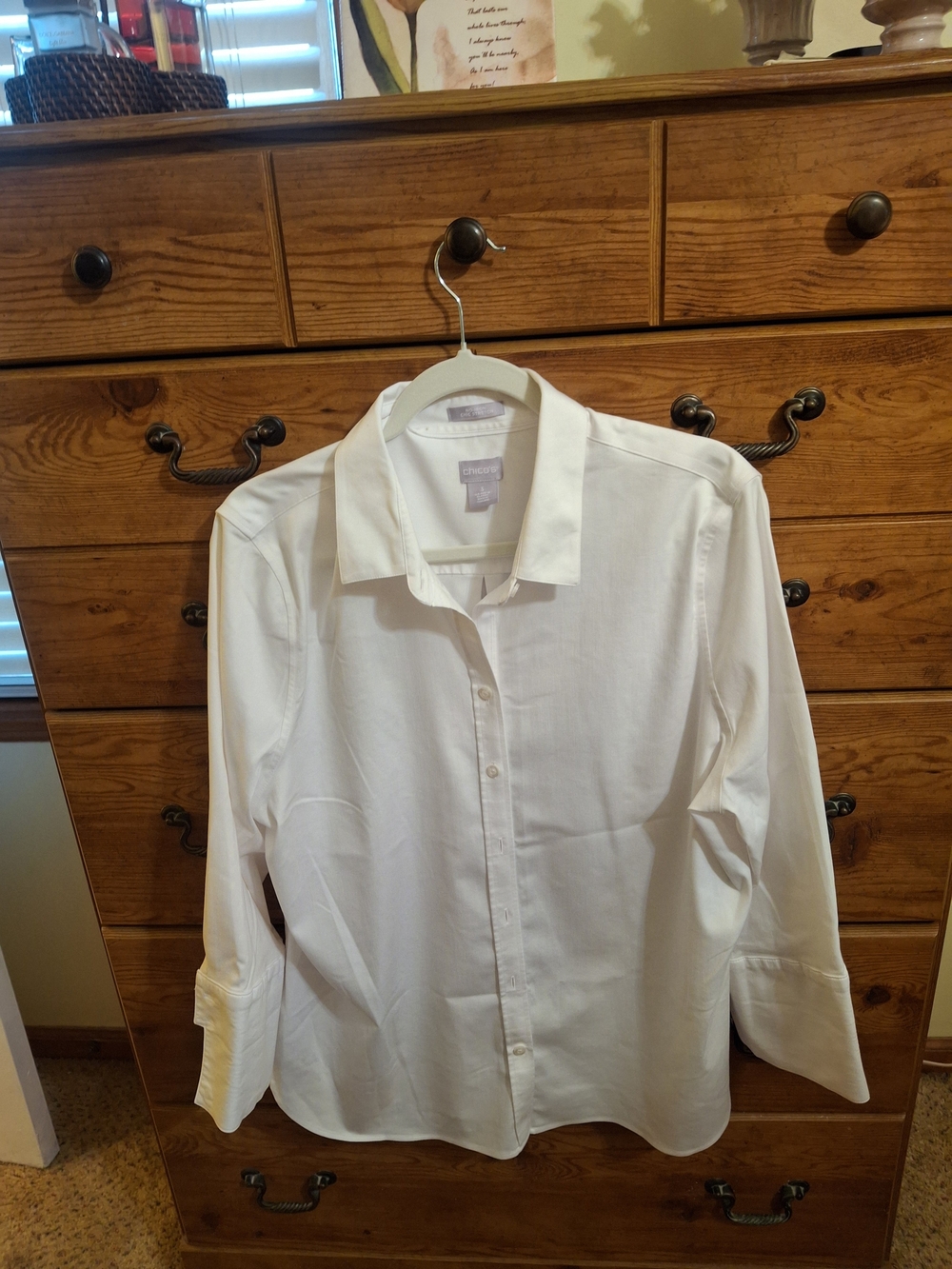 Chico's Ladies White No Iron Stretch Button Down Blouse - Picture 5 of 6